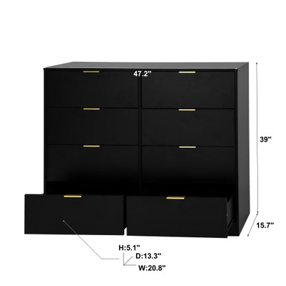 8 Drawers Dresser for Bedroom, Wood Bedroom Dresser Modern Drawer Chest, 8 Chest of Drawer, Tall Dresser for Closet, Dressers Organizer for Living Room, Closet, Hallway Black