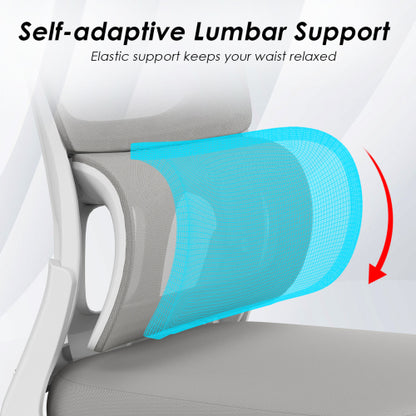 Office Chair, Mesh Ergonomic Office Chair with Lumbar Support, Comfy Computer Desk Chair with Flip Armrest Rolling Wheels for Home Study Room Office, White & Gray