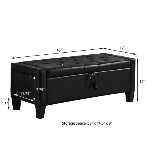 Ottoman with Storage, Storage Ottoman Bench with Safety Hinge 350 lbs Weight, Upholstered Entryway Bench with Seating for Bedroom, Living Room - Black