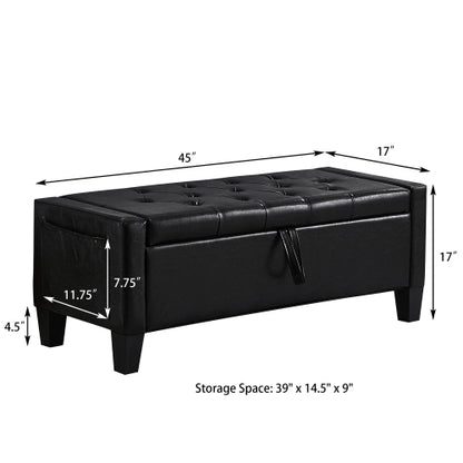 Ottoman with Storage, Storage Ottoman Bench with Safety Hinge 350 lbs Weight, Upholstered Entryway Bench with Seating for Bedroom, Living Room - Black