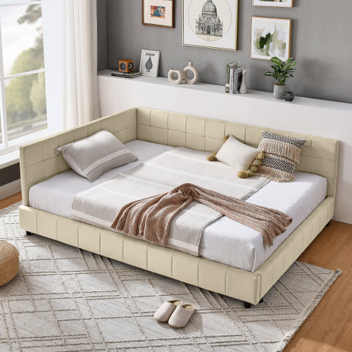 Full Size Upholstered Tufted  Bed Frame, Sofa Bed Frame with Comfortable Backrest and Armrests, Full Size Bed for Bedroom, Living Room,Velvet, NEW BEIGE(80.5inch *59inch *30.5inch )