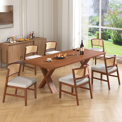 Rattan Dining Chairs Set of 2, Upholstered Kitchen Side Chairs with Curved Cane Back & Rubber Wood Frame