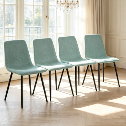 Linen Upholstered Dining Chairs with Black Metal Legs, Set of 4, Light Green