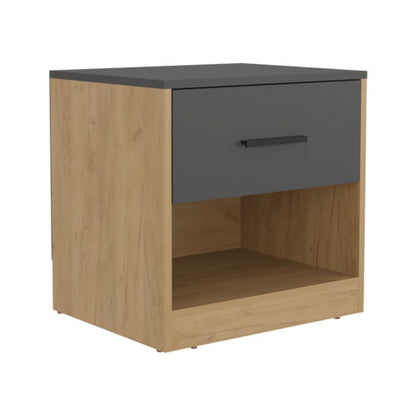 19.7inch High 1-Drawer Nightstand, Natural Oak & Matt Gray, with Open Shelf