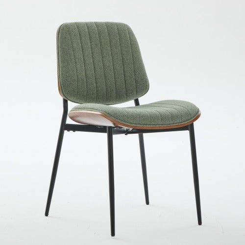 Mid-Century Modern Linen Dining Chairs Set of 2, Olive Green Upholstered Chair with Walnut Bentwood Back