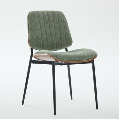 Mid-Century Modern Linen Dining Chairs Set of 2, Olive Green Upholstered Chair with Walnut Bentwood Back