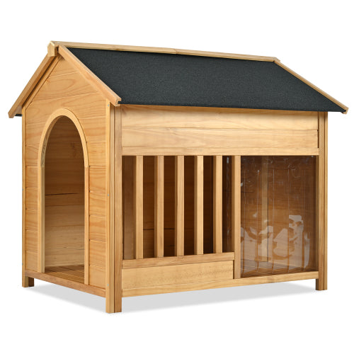 60.2inch Large Wooden Dog House with Porch Cabin Style Dog Crate with Asphalt Roof Nature