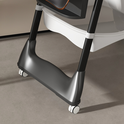 Black Foldable Baby High  Dining  Chair for 0-6 Years, 5 Height Adjustable, 5-Point Safety Belt, Lockable Wheels