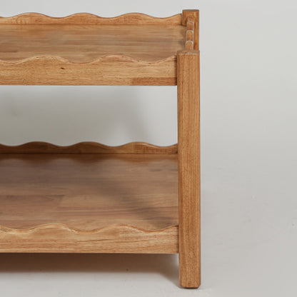 2-Tier Rectangular Coffee Table Rubberwood Storage Shelf Modern Living Room Table
