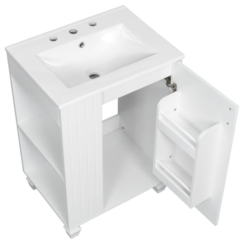 24" Bathroom Vanity with Sink, Bathroom Cabinet with Door Shelf, Side Open Storage, Solid Wood Frame,Soft Closing Door, White