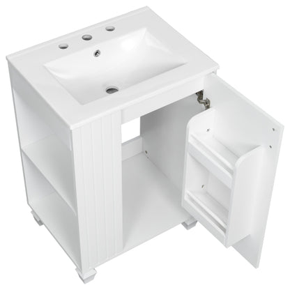 24" Bathroom Vanity with Sink, Bathroom Cabinet with Door Shelf, Side Open Storage, Solid Wood Frame,Soft Closing Door, White
