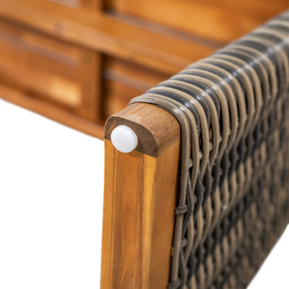 Outdoor 1pcs Acacia Wood Bench,Teak Finish+ Grey Wicker