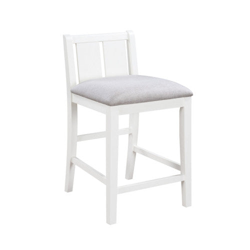 3-Piece White Counter Height Dining Set, 36 Inch Table with Shelves, USB Port & 2 Cream Fabric Chairs