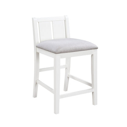 3-Piece White Counter Height Dining Set, 36 Inch Table with Shelves, USB Port & 2 Cream Fabric Chairs