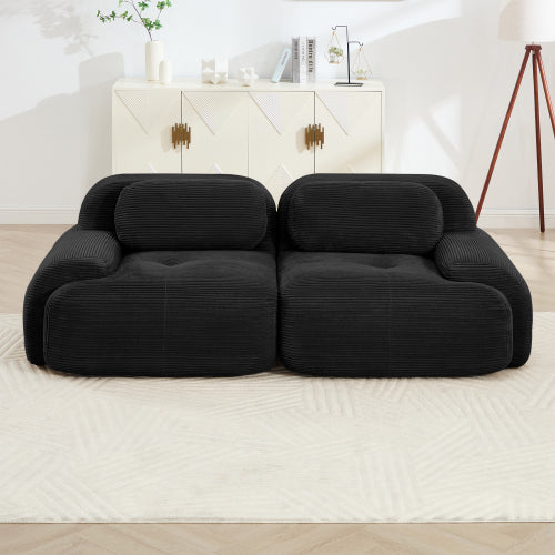 82'' loveseat sofa in luxuryCorduroy Fabric modular for free combo separation curved armrests ,anti-slip design high-resilience sponge fits living rooms bedrooms Audiovisual Room, Black