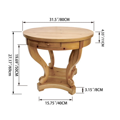 Farmhouse Round Side Table with Storage Drawers Small Dining Accent Table