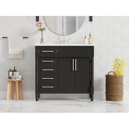 36'' Bathroom Vanity with Top Resin Sink, Freestanding Bathroom Storage Cabinet with 2 Drawers and a Tip-out Drawer, Solid Wood Frame Vanity Set, Height Adjustable Shelf