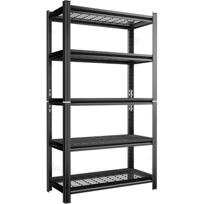 5-Layer Metal Storage Rack, Adjustable Height Storage Rack, 2000 Pound Load, Suitable For Garages, Kitchens, Supermarkets, Storage Rooms, And Gyms. Black, Requires Assembly