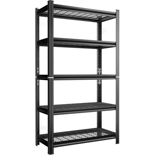 5-Layer Metal Storage Rack, Adjustable Height Storage Rack, 2000 Pound Load, Suitable For Garages, Kitchens, Supermarkets, Storage Rooms, And Gyms. Black, Requires Assembly