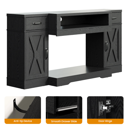 Black Farmhouse 65 inch TV Stand with Adjustable Shelves and Storage