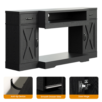 Black Farmhouse 65 inch TV Stand with Adjustable Shelves and Storage