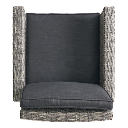 30" Outdoor Wicker Swivel Barstool with Water Resistant Cushion, Mixed Black and Dark Grey