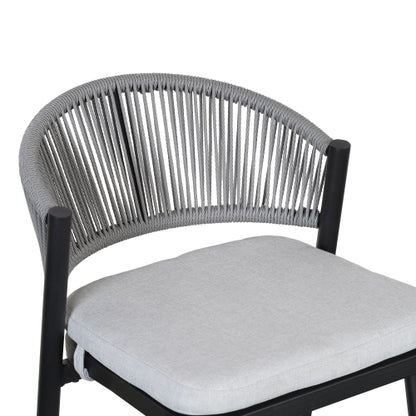 Outdoor 30.25" Seat Height Metal Frame Barstools with PE Rattan Scallop-shaped Backrest, Set of 2, Matte Black