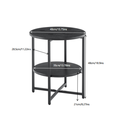 2-Tier Farmhouse Small Round Side Table, Black Multi-Use End Table & Nightstand