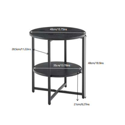 2-Tier Farmhouse Small Round Side Table, Black Multi-Use End Table & Nightstand