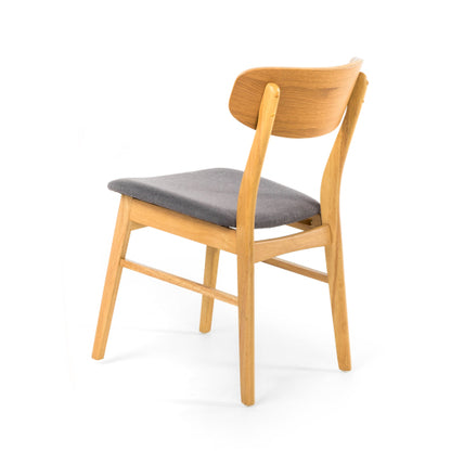 Set of 2 Dark Grey Fabric Dining Chairs, Natural Oak Finish Solid Rubberwood Leg Minimalist Side Chairs