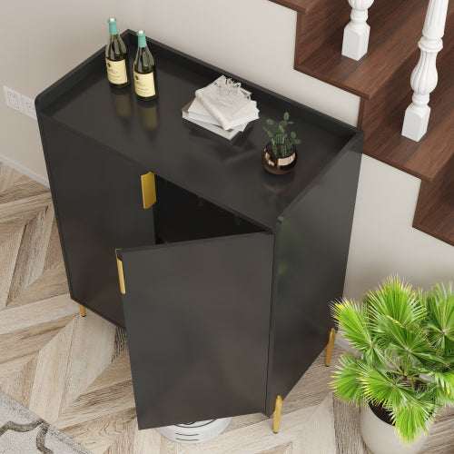 2 doors home wine bar cabinet with wine rack & adjustable storage shelf, modern sideboard with soft-closing hinge, dinning room buffet cabinet, Liquor Cabinet kitchen, living room coffee cart BLACK
