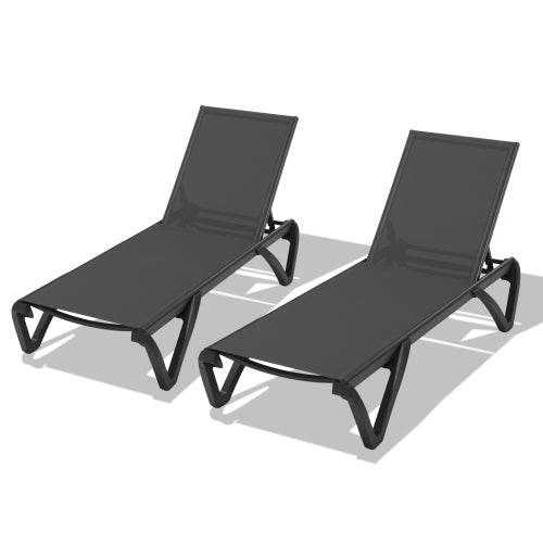 Pool Lounge Chairs Set of 2, Aluminum Adjustable Outdoor Chaise Lounge with Wheels, All Weather Poolside Chairs for Deck Lawn Patio Backyard, Textilene - Dark Gray
