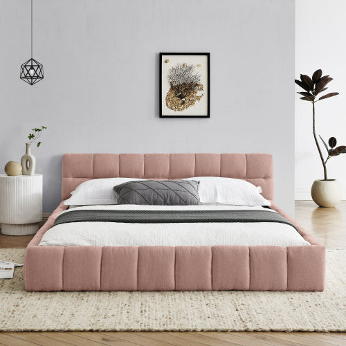 Queen Size Upholstered Bed Frame with Thick Fabric, Chenille Fabric Grounded Queen Size Platform Bed with Headboard and Solid Frame. No Box Spring Needed, PINK(68inch *86.5inch *23.5inch )