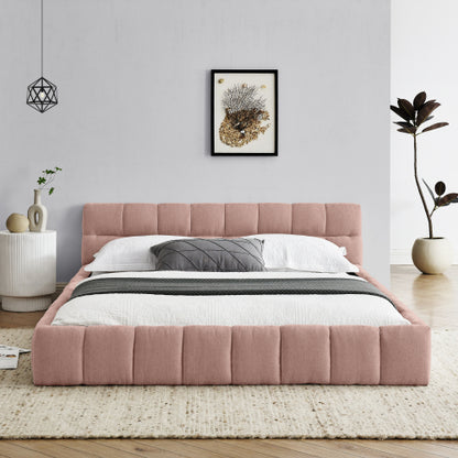 Queen Size Upholstered Bed Frame with Thick Fabric, Chenille Fabric Grounded Queen Size Platform Bed with Headboard and Solid Frame. No Box Spring Needed, PINK(68inch *86.5inch *23.5inch )