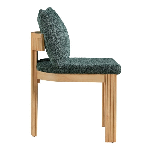 Set of 2 Green Boucle Fabric Dining Chairs, Rubber Wood Frame 250lbs Weight Capacity