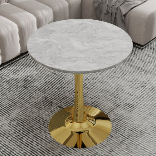 Round Gold Coffee Table Marble Top Mid Century Modern Accent Living Room Table