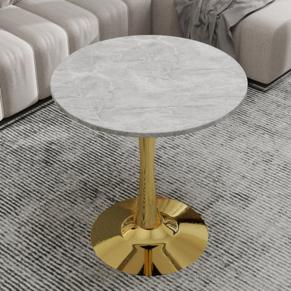 Round Gold Coffee Table Marble Top Mid Century Modern Accent Living Room Table