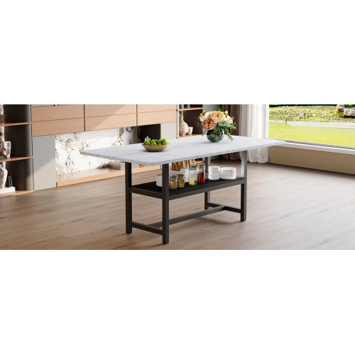 71-Inch White Wood Grain Dining Table with Storage Shelf