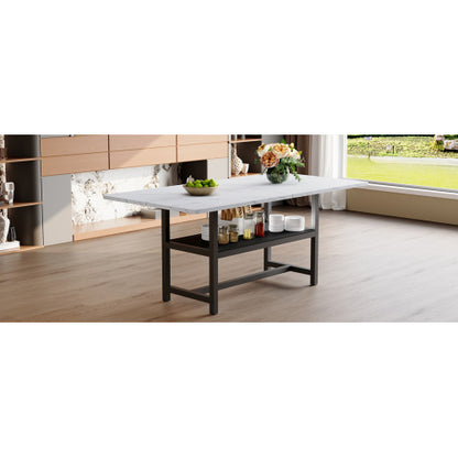 71-Inch White Wood Grain Dining Table with Storage Shelf