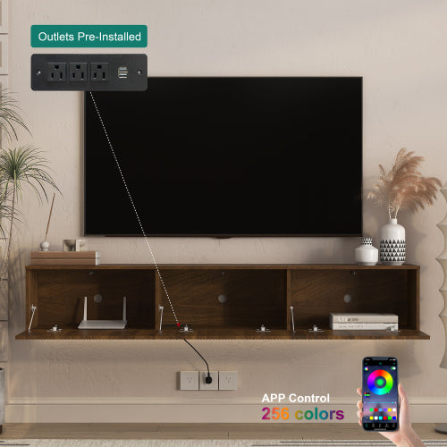 69 Inch Floating Wall TV Cabinet with 16 RGB LED Lights Long Power Cord for 55-65 Inch Televisions