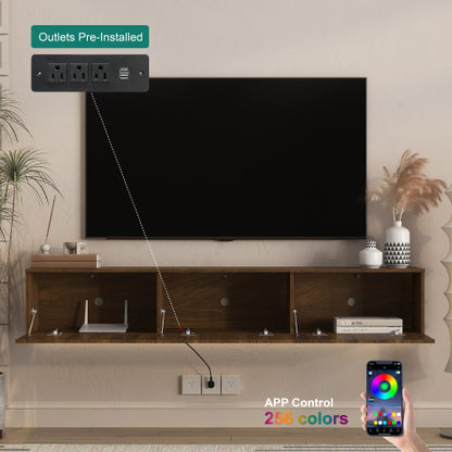 69 Inch Floating Wall TV Cabinet with 16 RGB LED Lights Long Power Cord for 55-65 Inch Televisions