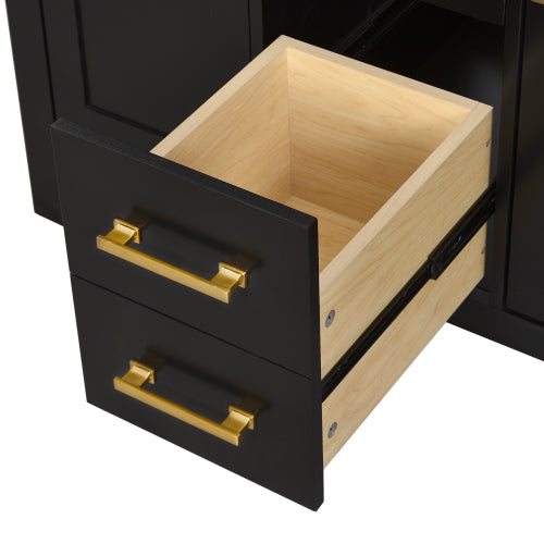 36'' Bathroom Vanity with Ceramic Sink Combo Set,Modern Freestanding Single Bathroom Cabinet with 4 Drawers & 2 Cabinets,Storage Cabinet for Bathroom, Solid Wood Frame Vanity Set, Black