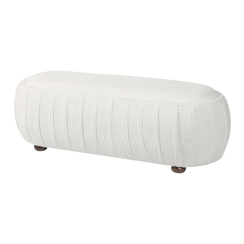 Oval Boucle Upholstered Ottoman with Rubberwood Legs, 300+ LBS Vintage Multifunctional Footrest Stool