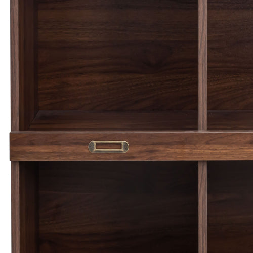 Walnut 10-Shelf Bookcase Cubby Storage Organizer Display Cabinet