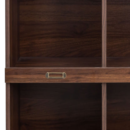 Walnut 10-Shelf Bookcase Cubby Storage Organizer Display Cabinet