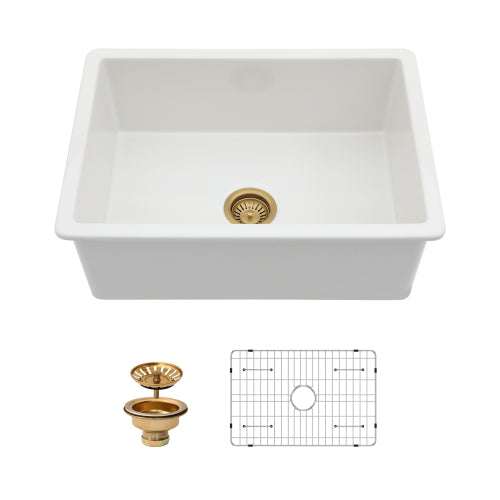 27"x19"x10" Undermount Single Bowl Fireclay Kitchen Sink - Dual Mount White Porcelain Fireclay Rectangular Deep Single Bowl Sink Basin