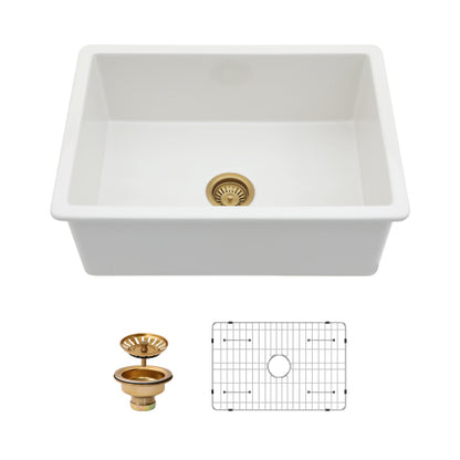 27"x19"x10" Undermount Single Bowl Fireclay Kitchen Sink - Dual Mount White Porcelain Fireclay Rectangular Deep Single Bowl Sink Basin