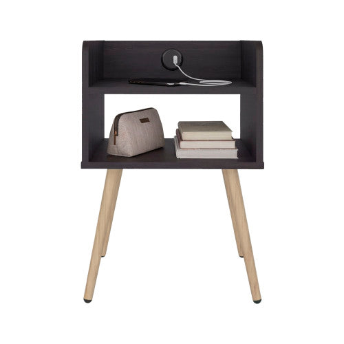 Modern Nightstand with USB Charger & 2-Tier Shelves