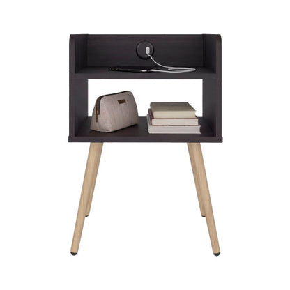 Modern Nightstand with USB Charger & 2-Tier Shelves