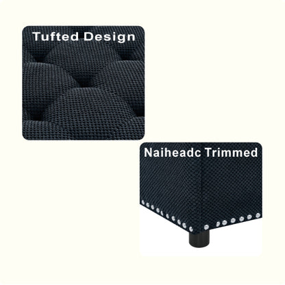 Black Tufted Square Storage Ottoman with Nailhead Trim, Multi-Functional Upholstered Footstool for Living Room & Bedroom